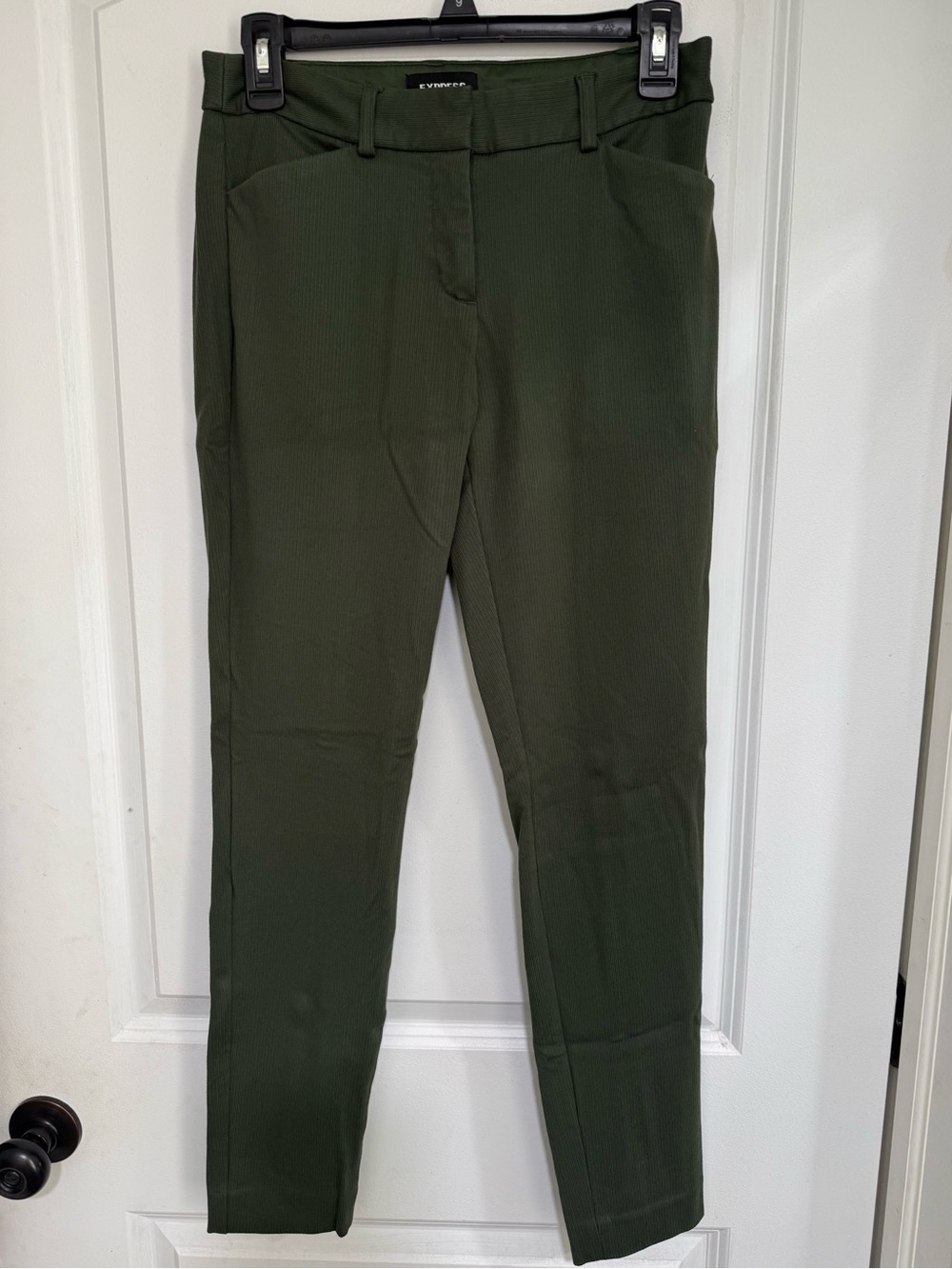 Express Skinny Mid Rise Stretch+ Ribbed Olive Green Pants - 2R